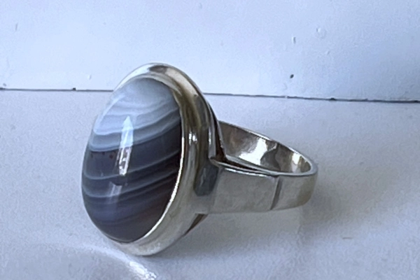 Zilveren Design Ring met Gestreept Agaath