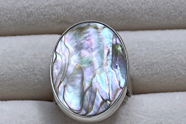Zilveren Ring met Abalone, Parelmoer Steen 
